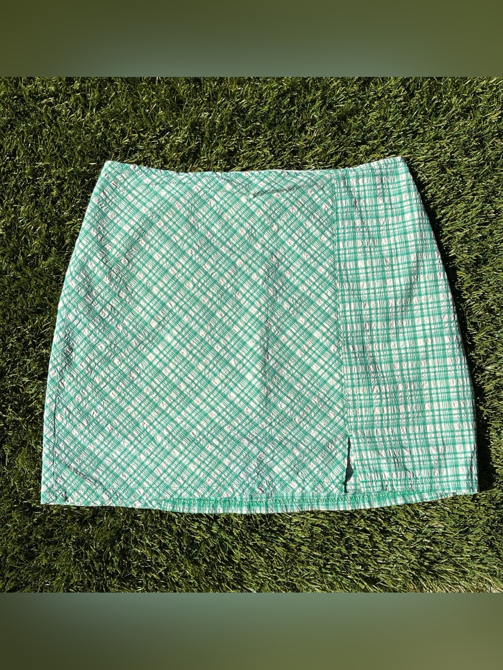 Urban Outfitters Mint Green Plaid Mini Skirt